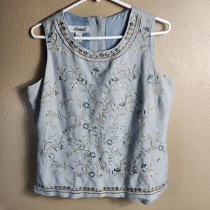Appraisal Vintage Womens |12| Light Blue Floral Embroidered Button-Back Vest